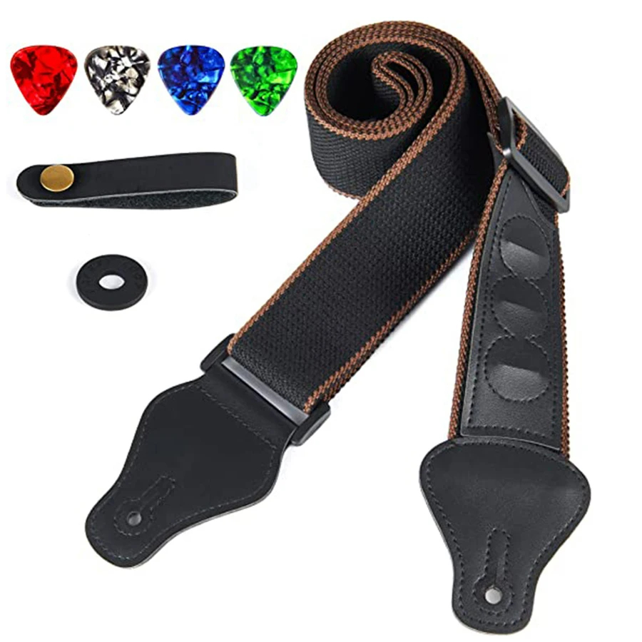 Musical Instrument Bass - 7Pcs/Set Guitar Strap Black PU Leather